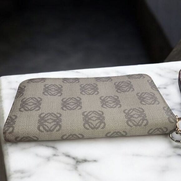 Loewe Monogram Zip Round Long Wallet Gray Marron in EUC with Dustbag Vintage - Picture 2 of 13